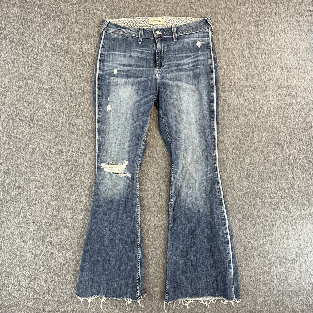 Ariat REAL PIPER High Rise Flare Jeans 31S MED Wash Raw Hem DISTRESSED Western